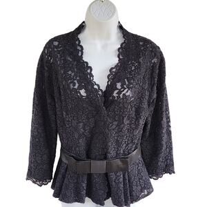 Teri Jon Black Lace Dark Elegance Blouse Plus Size 14 Whimsy Goth Mob Wife
